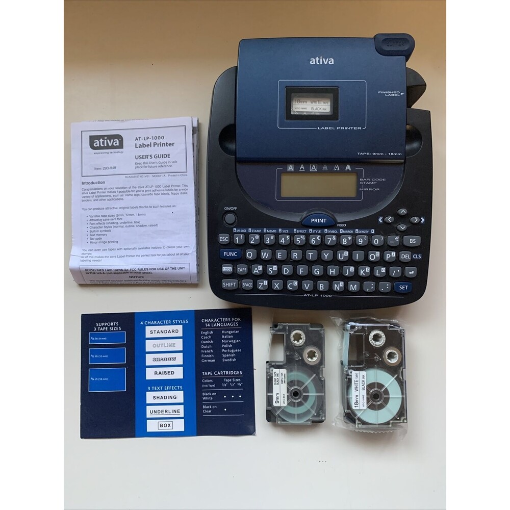 Ativa AT-LP 1000 Large 10 Character 2 Line LCD Display Label  Printer & 3 Tapes